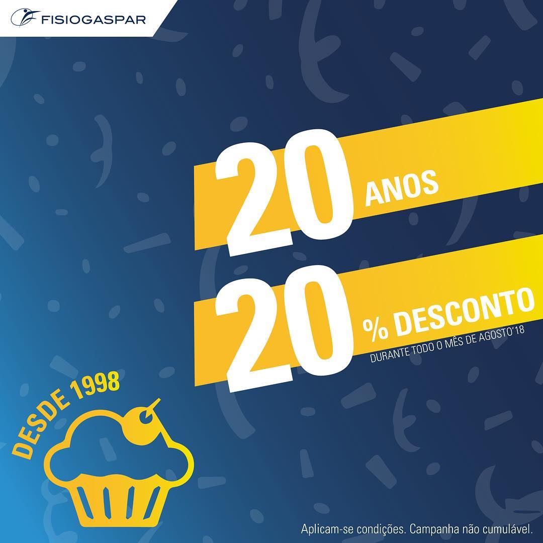 20 anos 20% desconto mês Agosto